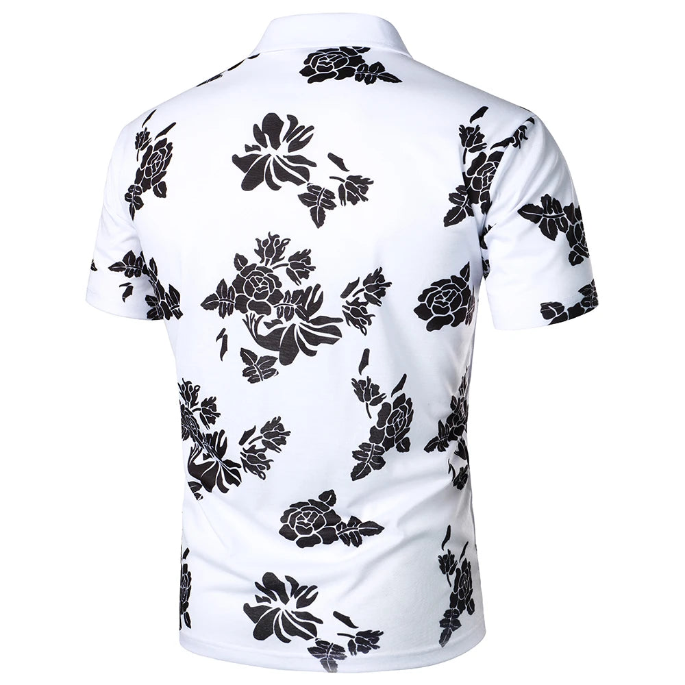 Short Sleeve Floral Pattern Top Casual Fashion Lapel Polo Shirt