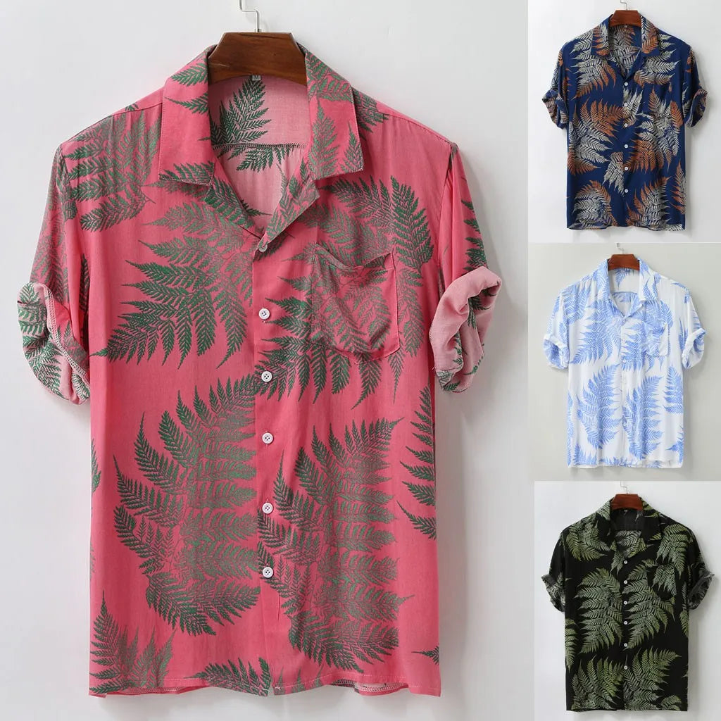 Short Sleeve Hawaiian Casual Loose Buttons Colorful Print Fashion Summer Shirt