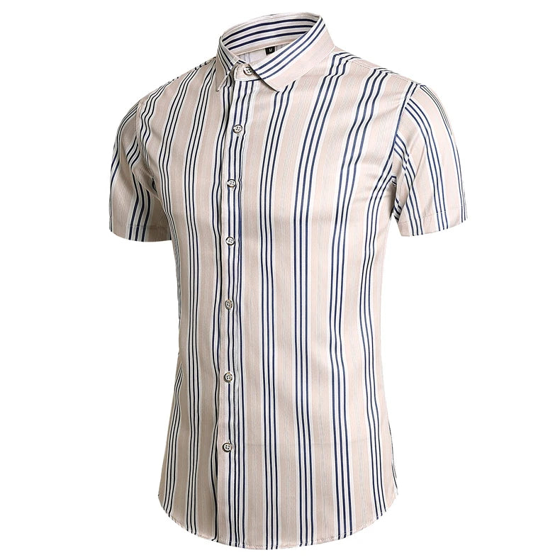 Fashion 12 Style Design Short Sleeve Casual Striped Beach Shirt