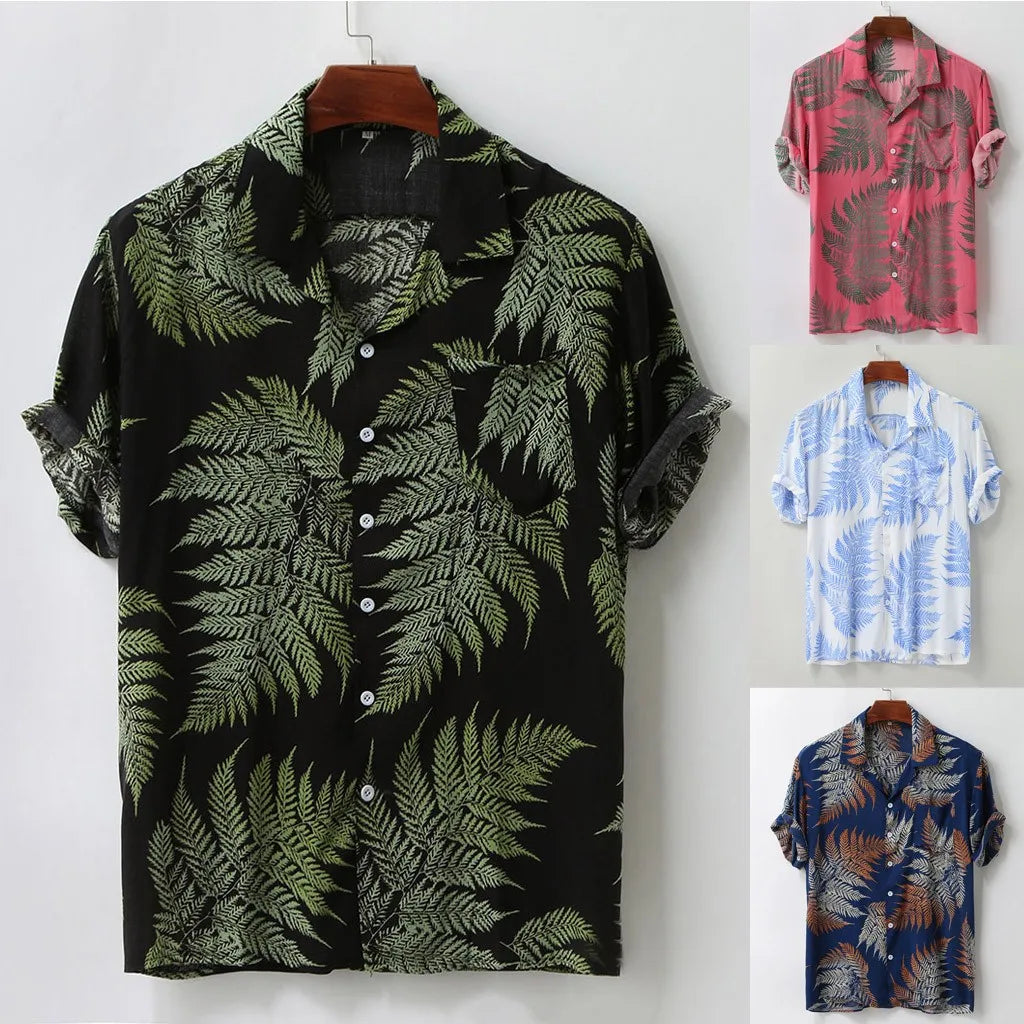 Short Sleeve Hawaiian Casual Loose Buttons Colorful Print Fashion Summer Shirt