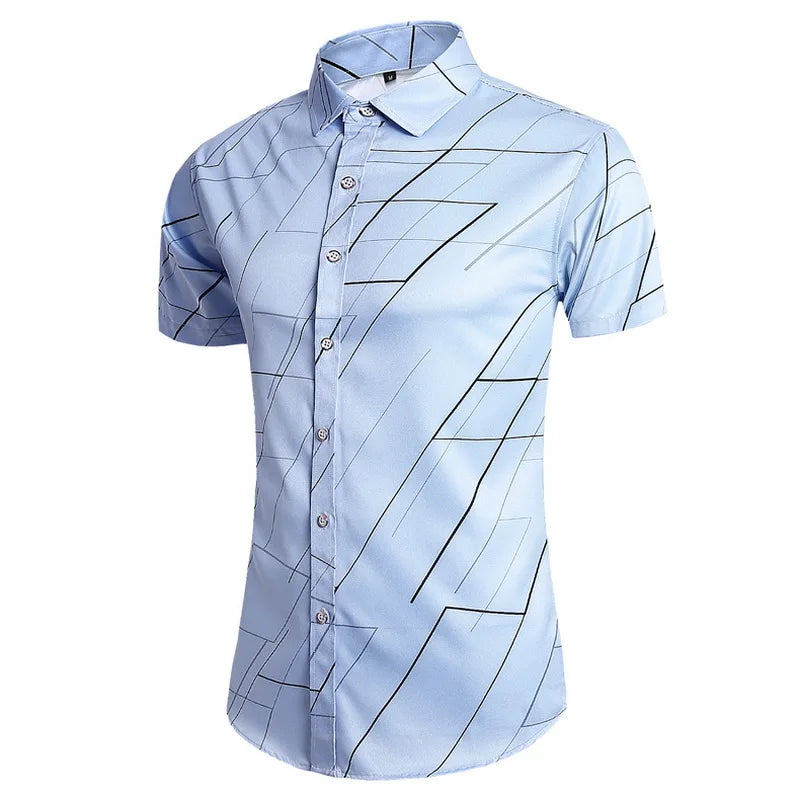 Fashion 12 Style Design Short Sleeve Casual Striped Beach Shirt