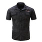 Men Elastic Cotton Denim Shirt Men Short Sleeve Cargo Shirts Work Business Shirts  Casual Blouse Streetwear Brand Clothes