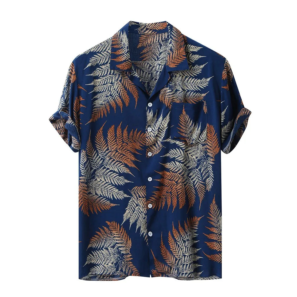 Short Sleeve Hawaiian Casual Loose Buttons Colorful Print Fashion Summer Shirt