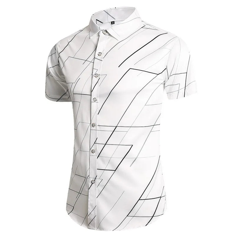 Fashion 12 Style Design Short Sleeve Casual Striped Beach Shirt