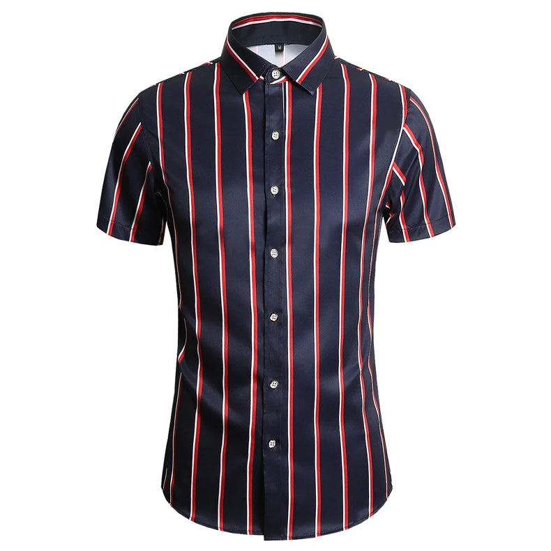 Fashion 12 Style Design Short Sleeve Casual Striped Beach Shirt