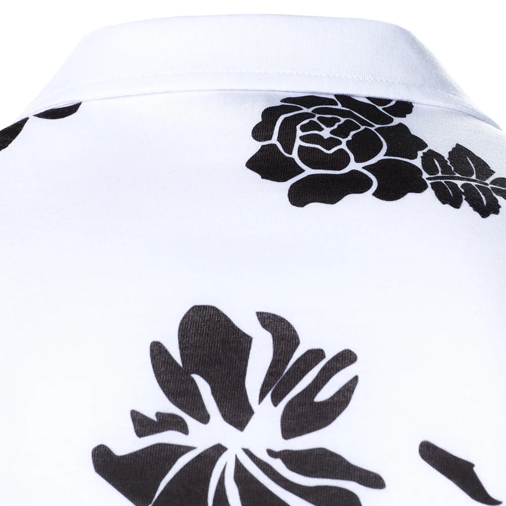 Short Sleeve Floral Pattern Top Casual Fashion Lapel Polo Shirt