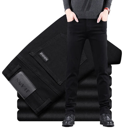 Pure Black Slim Elastic Straight Business Fashion Leisure Denim Pants