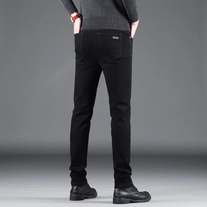 Pure Black Slim Elastic Straight Business Fashion Leisure Denim Pants