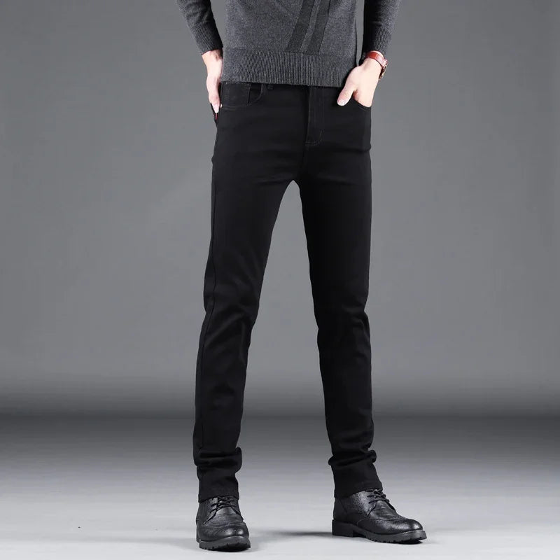 Pure Black Slim Elastic Straight Business Fashion Leisure Denim Pants