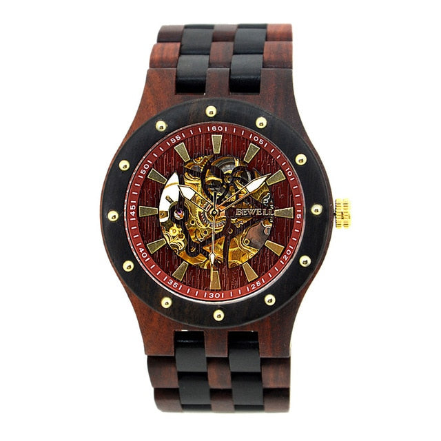 BEWELL Wood Watch Top Luxury Automatic hollow mechanical watch Men Watches Vintage Business Male's Wristwatches - Bekro's ART