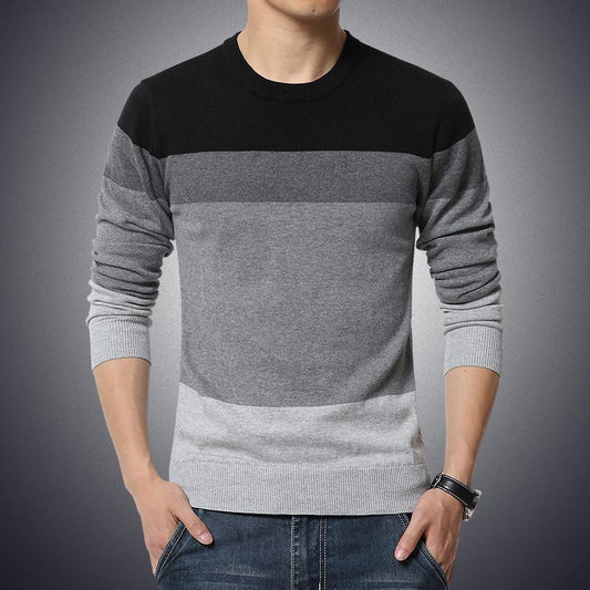 Sweate Casual Pullover Men Autumn Round Neck Patchwork Knitted Brand Male Sweaters - Bekro's ART