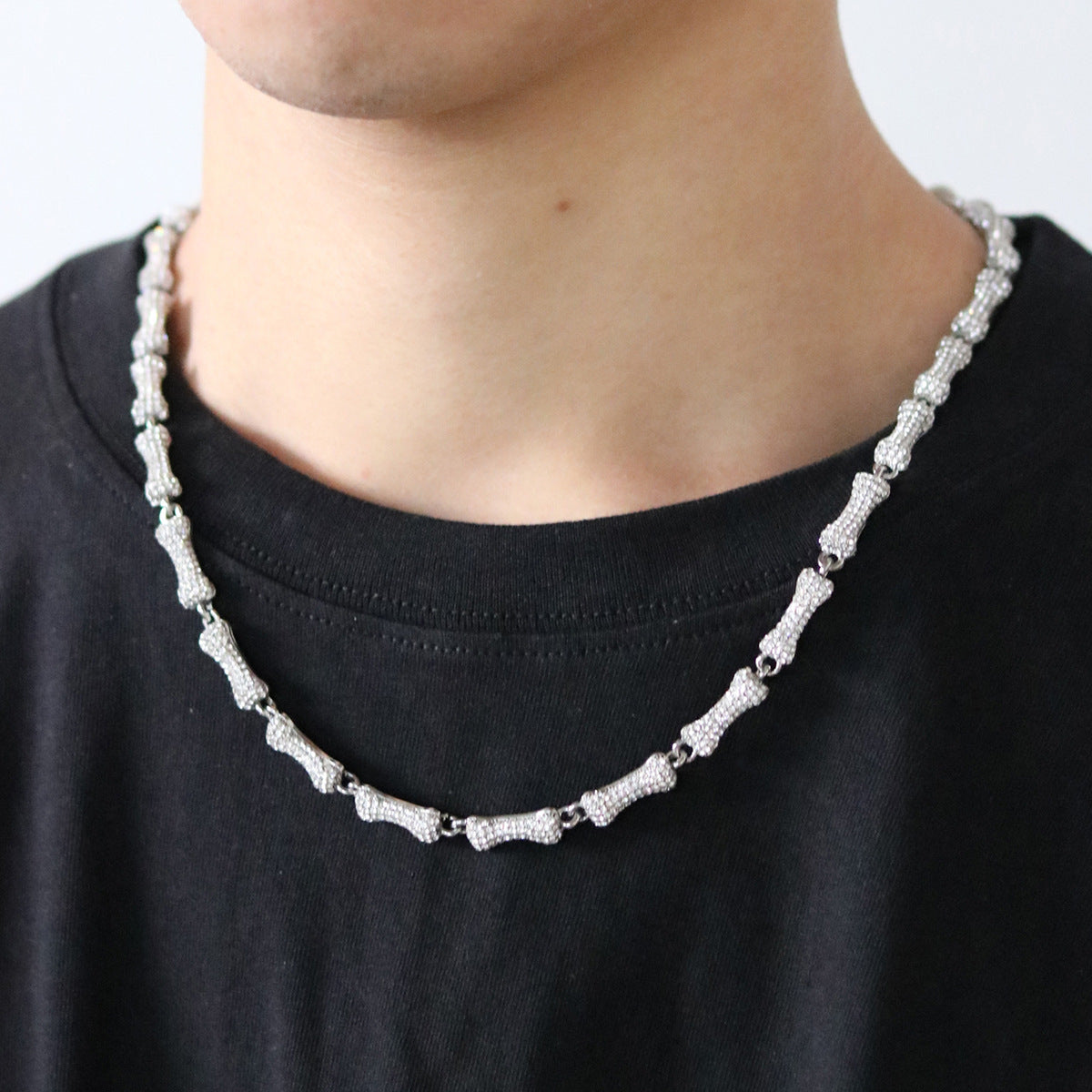 Exaggerated Trendy Personality Trendy Models Full Of Drill Bones Hip-Hop Necklace Men And Cuban Chain Clavicle Chain - Bekro's ART
