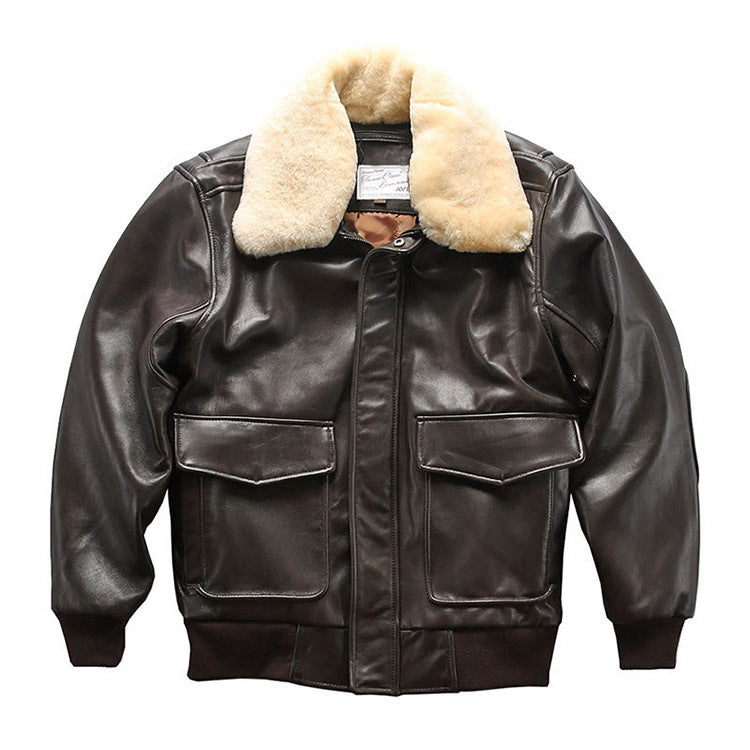 Sheepskin Jacket Casual Aviation Flight Suit Leather Jacket - Bekro's ART