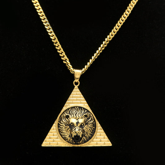 Men Gold Color Triangle Lion Pendant Necklaces 70cm Long Cuban Link Chain Necklace - Bekro's ART