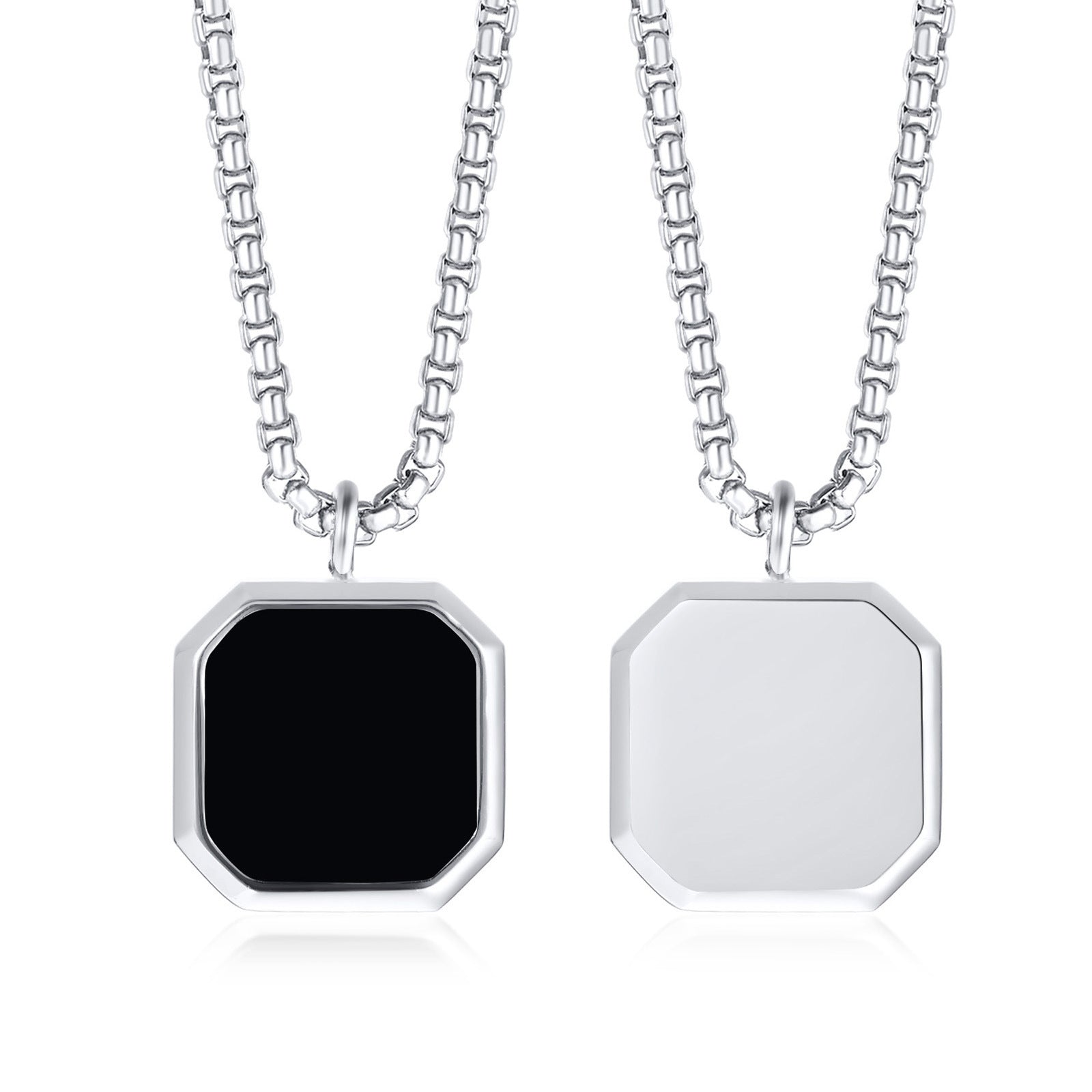 Black Square Pendant Men's Necklace Chain Accessory - Bekro's ART