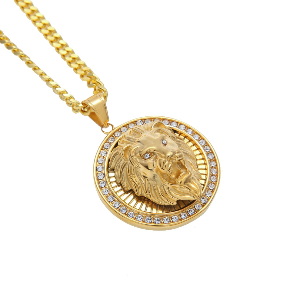 Mens Hip Hop Jewelry Iced Out Gold Color Fashion Bling Bling Lion Head Pendant Men Necklace Gold Color For Gift/present - Bekro's ART
