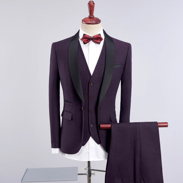 Wedding Suits For Men Shawl Collar 3 Pieces Slim Fit Burgundy Suit Mens Royal Blue Tuxedo Jacket - Bekro's ART