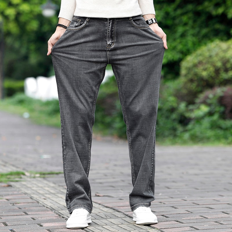 Brand Men Grey Casual Jeans  Business Stretch Straight Denim Trousers Pants Male - Bekro's ART
