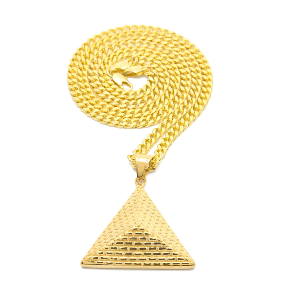 Hip-hop Egypt Jewelry  Pyramid Three-dimensional Inverted Triangle Pendant Women/Men Necklace - Bekro's ART