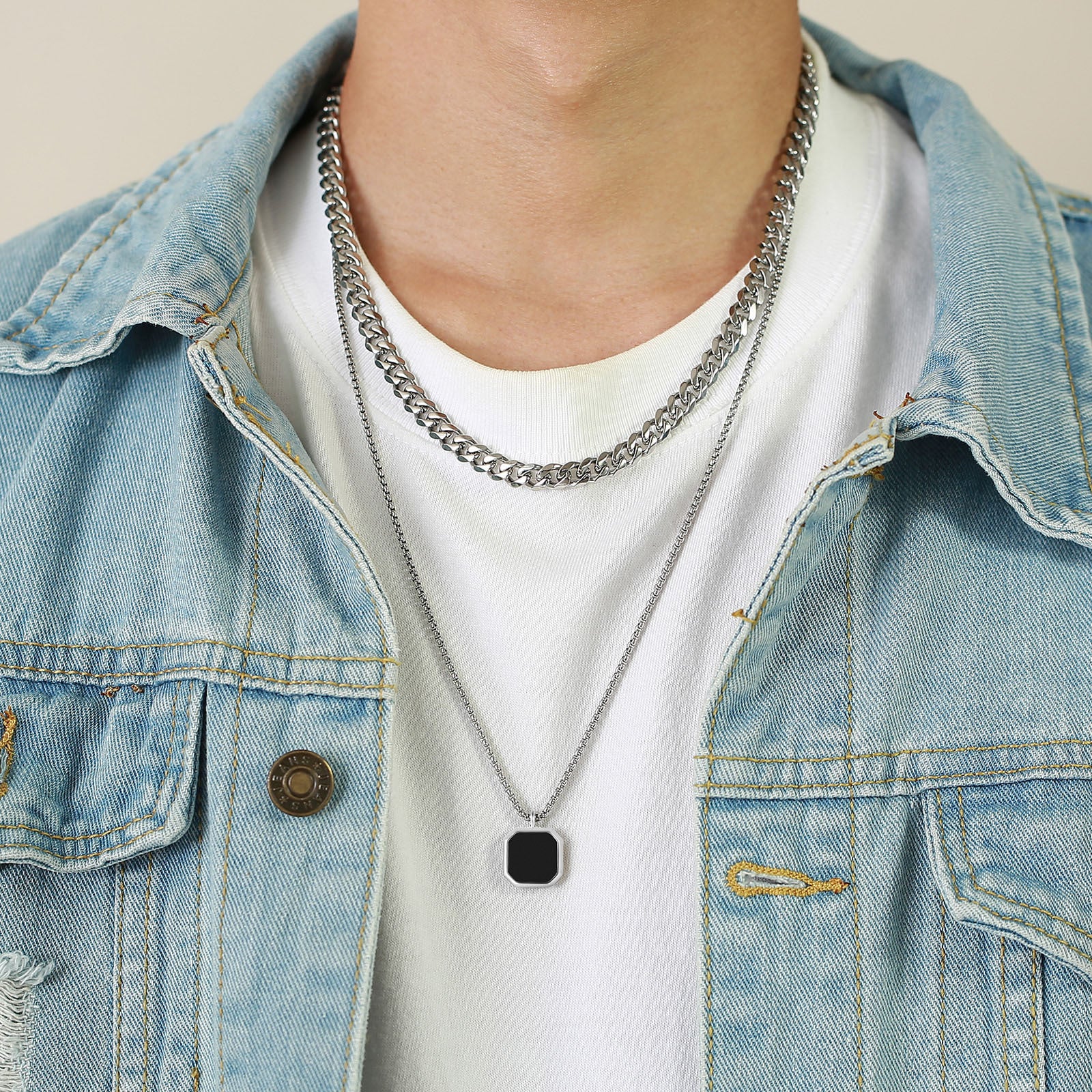 Black Square Pendant Men's Necklace Chain Accessory - Bekro's ART