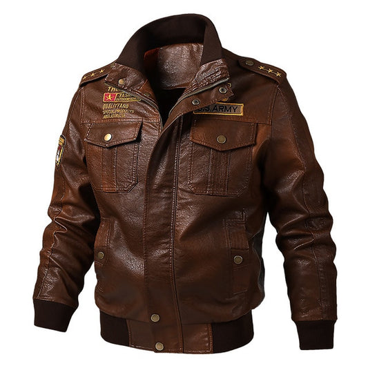 Faux Leather Jacket Men Spring Autumn Windproof Outwear Military Army Bomber Jacket and Coat TD-MGND-08 - Bekro's ART