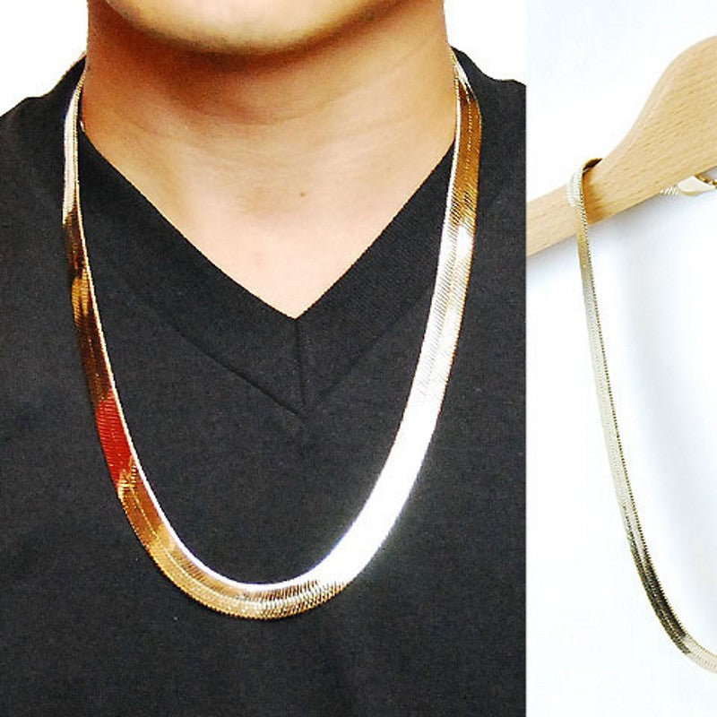Golden Snake Chain Boutique 1cm Flat Snake/Dragon Bone Retro Copper Hip Hop Herringbone Chain Necklace Metal Men Jewelry - Bekro's ART