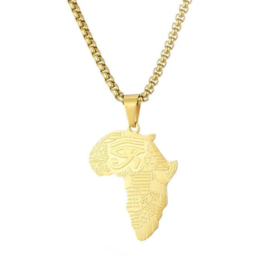 African Map Pattern Eye Of Horus Pendant Necklaces for Women/Men Gift Eye Gold/Black Color Allah Necklace Amulet Collar - Bekro's ART