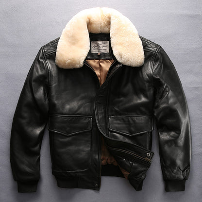 Sheepskin Jacket Casual Aviation Flight Suit Leather Jacket - Bekro's ART
