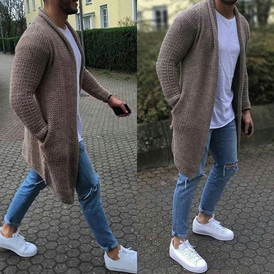 Mens Wool Cardigan Autumn Winter Warm Thick Solid Spacious Pocket Fashion Long Sweaters Knitted Cotton Casual Male Jackets - Bekro's ART