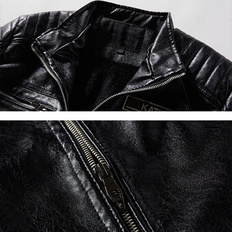 Men Leather Jacket Autumn Zipper Long Sleeve High Quality Motorcycle Jacket Coat Winter Turn Down Collar Male Coat - Bekro's ART