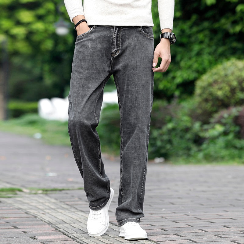Brand Men Grey Casual Jeans  Business Stretch Straight Denim Trousers Pants Male - Bekro's ART