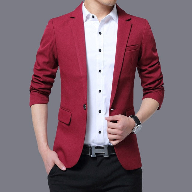 Mens Red Notched Lapel Suit Blazer Jacket Business Casual Blazer Men Wedding Tuxedo Blazers - Bekro's ART