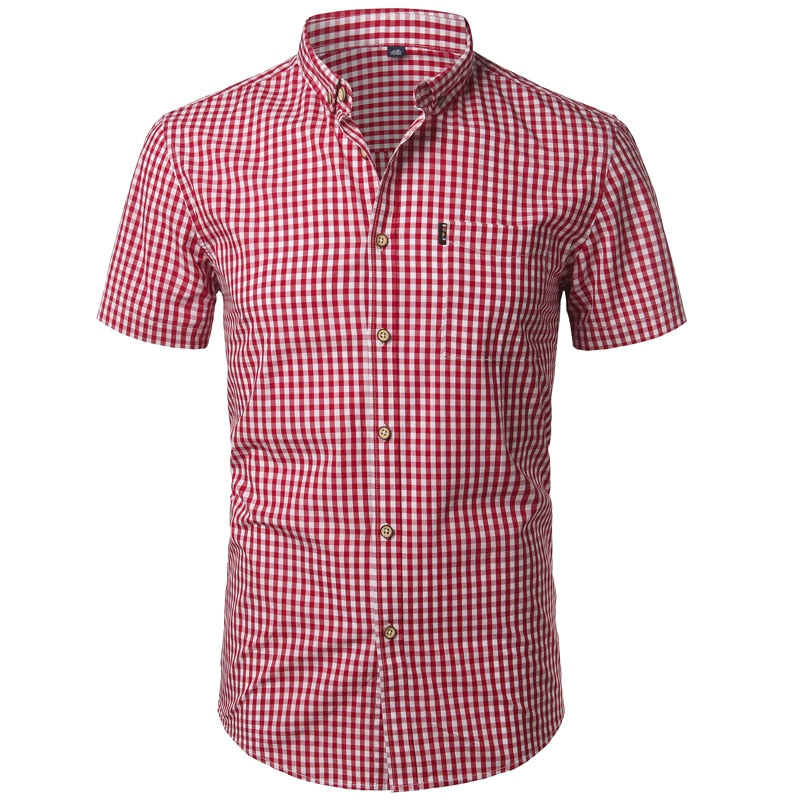 Small Plaid Shirt Men Summer Short Sleeve Cotton Mens Dress Shirts Casual Button Down Men's Shirt - Bekro's ART