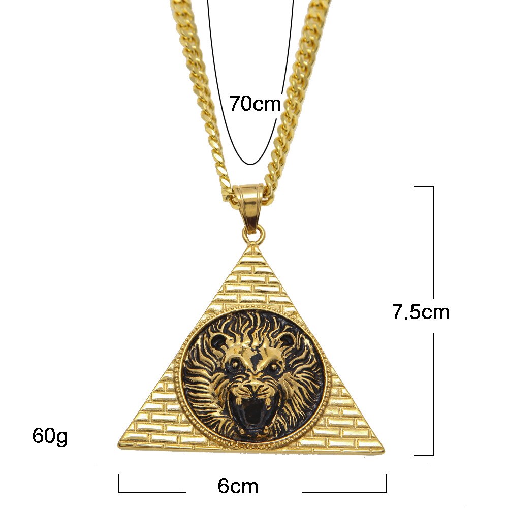 Men Gold Color Triangle Lion Pendant Necklaces 70cm Long Cuban Link Chain Necklace - Bekro's ART