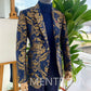 Navy Blue Floral Jacquard Men Suits Slim Fit Groom Tuxedo for Wedding Party 2 Piece Male Fashion Jacket with Pants 2023 - Bekro's ART