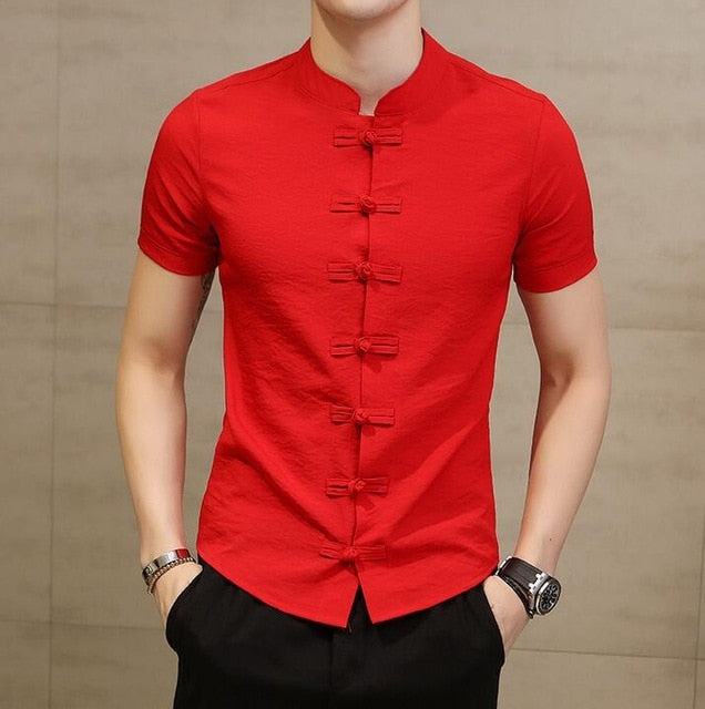 Men Shirt Fashion Chinese style Linen Slim Fit Casual Short Sleeves Shirt Camisa Social Business Dress Shirts - Bekro's ART