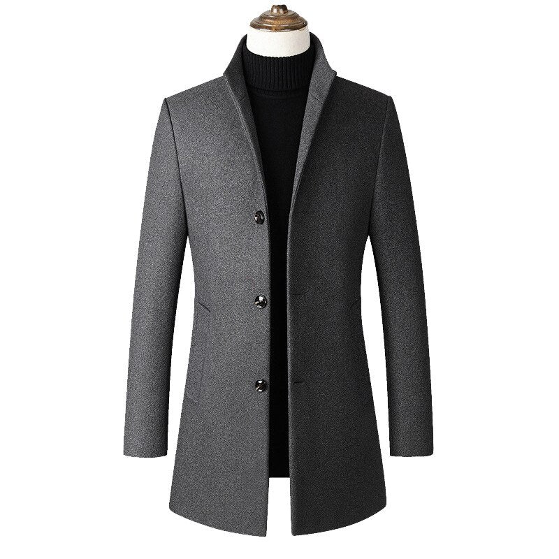 New Brand Autumn Winter 30% Wool Men Thick Coats Stand Collar Male Fashion Wool Blend Jackets Outerwear Smart Casual Trench - Bekro's ART
