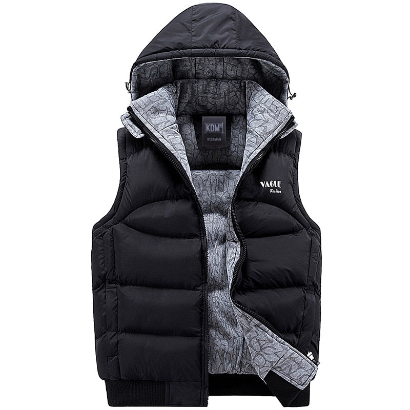 Fashion Sleeveless Jacket 2019 Men Thickening 100% Cotton Vest Hat Hooded Warm Vest Winter Waistcoat Men Casual Windbreaker - Bekro's ART