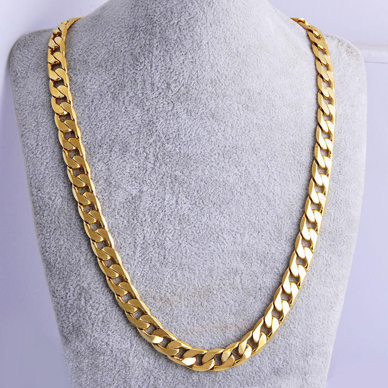 Shellhard Hip Hop Men Necklace Chains Fashion Solid Gold Color Filled Curb Cuban Long Necklace DIY Chain Charm Unisex Jewelry - Bekro's ART