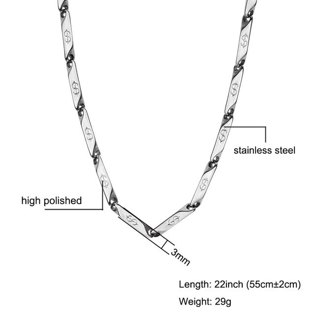 High Polished Gold Color Titanium  US Dollar Pattern Stick Aberdeen Chain Necklaces for Men Jewelry - Bekro's ART