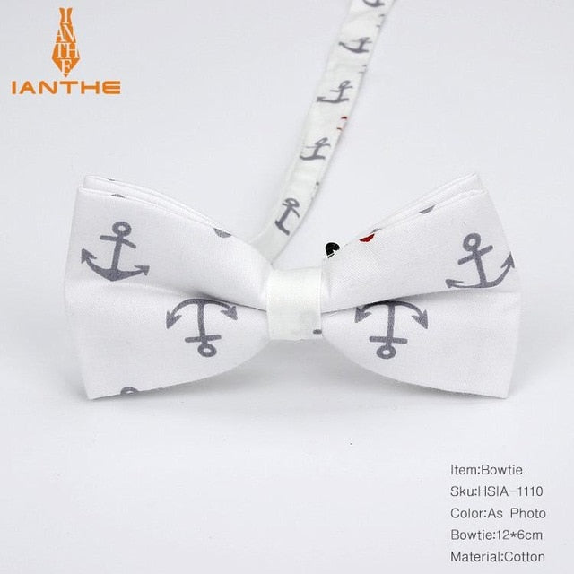 Cotton Vintage Anchor Print Bow Tie Butterfly Bowtie Tuxedo Flower Bows Prom Party Accessories - Bekro's ART