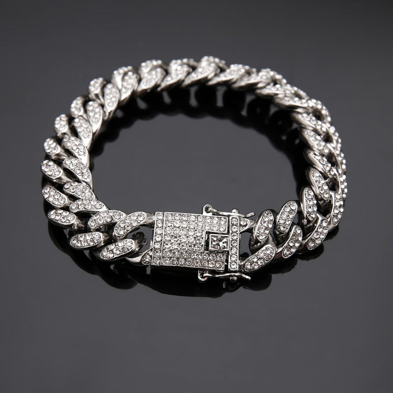 Hip-Hop Street Trend Diamond-Encrusted Cuban Chain Hiphop Rap Bracelet Male Zircon Bracelet - Bekro's ART