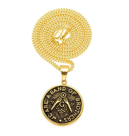 Vintage Freemason Masonic Compass Round Tag Pendant Men/Gold We Are A Band Of Brothers Hiphop Necklace - Bekro's ART