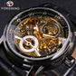 Forsining Hollow Engraving Skeleton Casual Designer Black Golden Case Gear Bezel Watches Men Luxury Brand Automatic Watches - Bekro's ART