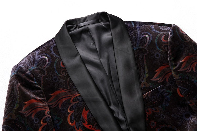 Blazer Men Luxury Print Shawl Collar Suit Jacket Men Wedding Dinner Party Stage Singer Costumes - Bekro's ART
