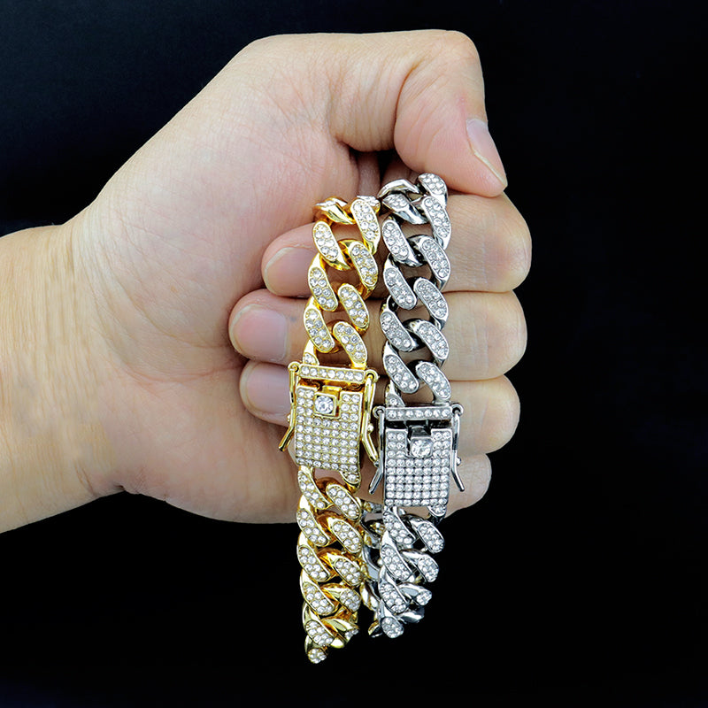 Hip-Hop Street Trend Diamond-Encrusted Cuban Chain Hiphop Rap Bracelet Male Zircon Bracelet - Bekro's ART