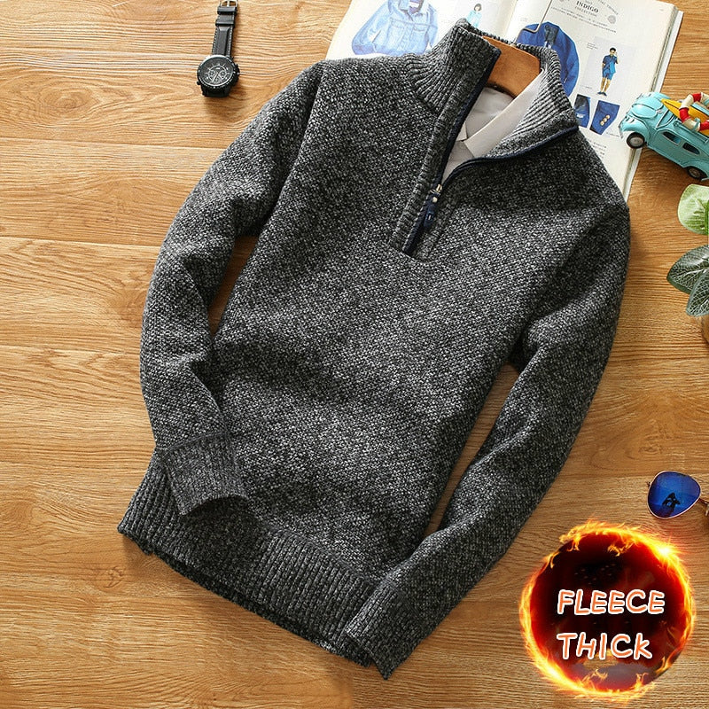 Winter Men's Fleece Thicker Sweater Half Zipper Turtleneck Warm Pullover Quality Male Slim Knitted Wool Sweaters for Spring - Bekro's ART