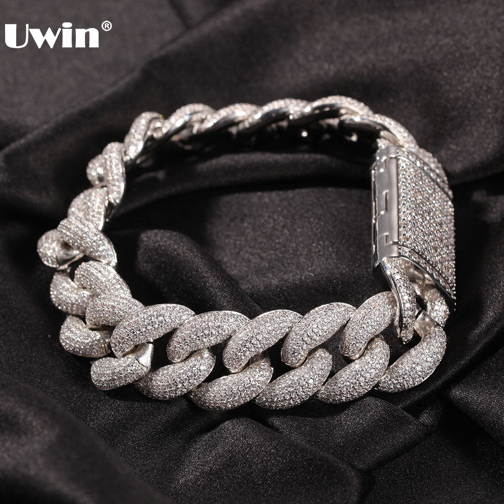UWIN 18mm Luxury Mens Miami Cuban Chain Bracelet Boxes Clasp Iced Micro Pave Cubic Zirconia Hip Hop Jewelry Gift - Bekro's ART