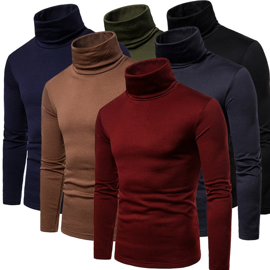 Men's Slim Fit Long Sleeve Mock Turtleneck Pullover bottoming shirt Solid Color Knitted Thermal Underwear T-Shirt - Bekro's ART