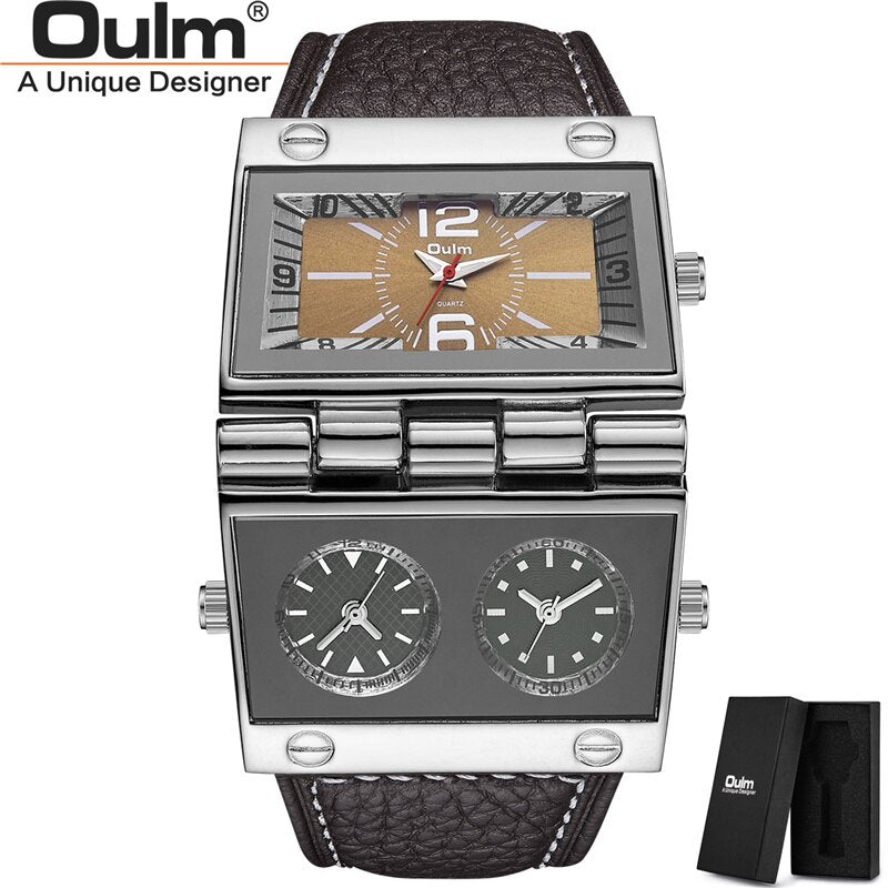 Oulm 9525 Unique Sport Watches Men Luxury Brand Two Time Zone Luxury Brand Male Clock Super Big Men Watches relogio masculino - Bekro's ART